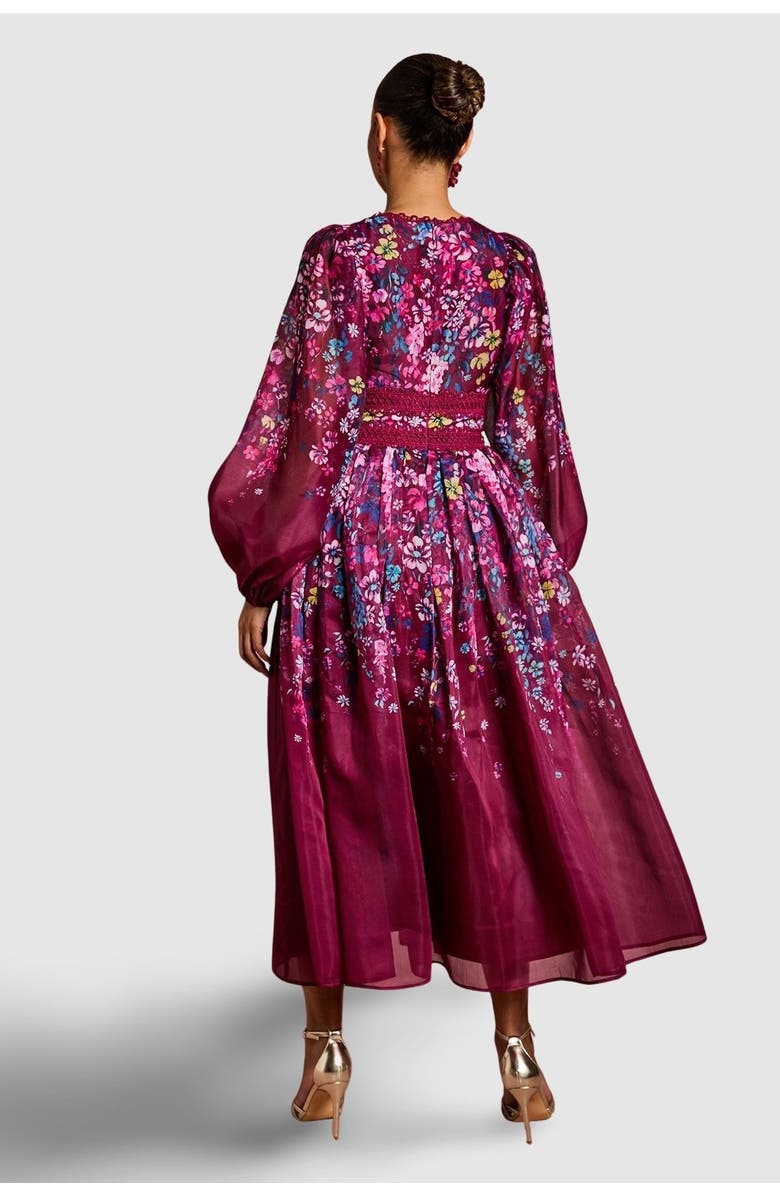 Coast Petite Organza Lace Trim Midaxi Dress, Alternate, color, Plum