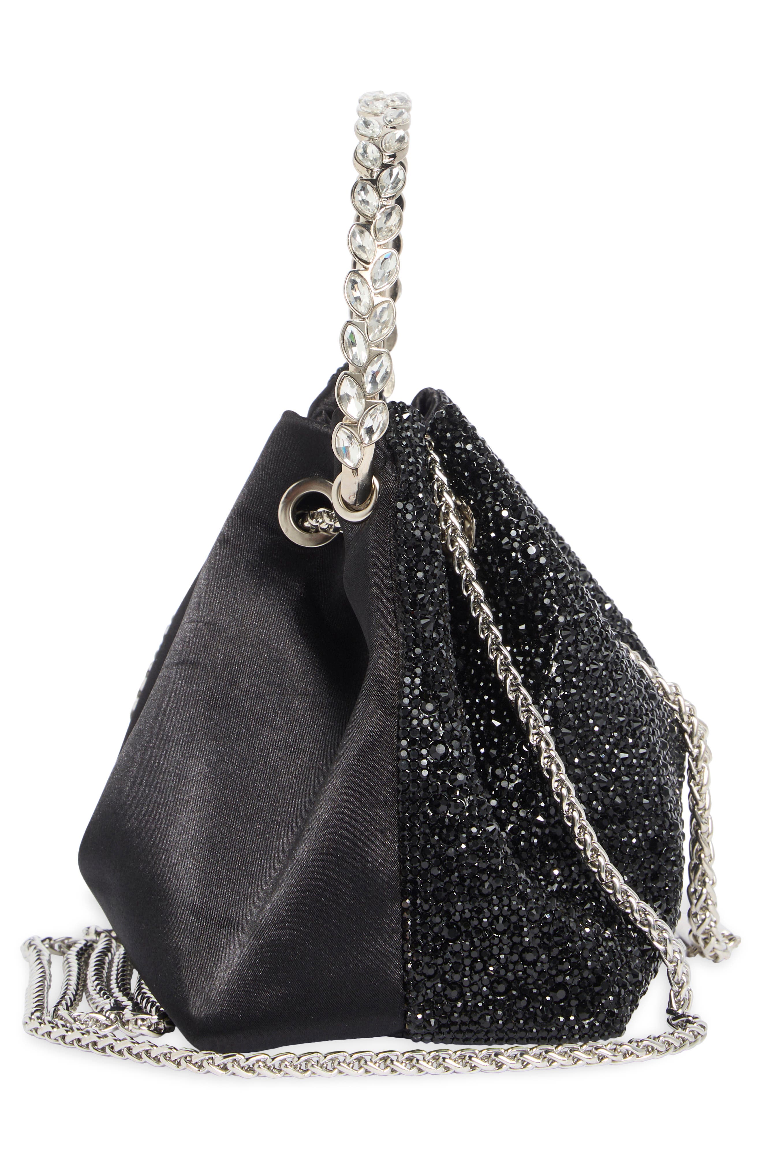 ALESSIA BIANCHI Rhinestone Embellished Bucket Bag Clutch, Alternate, color, Black