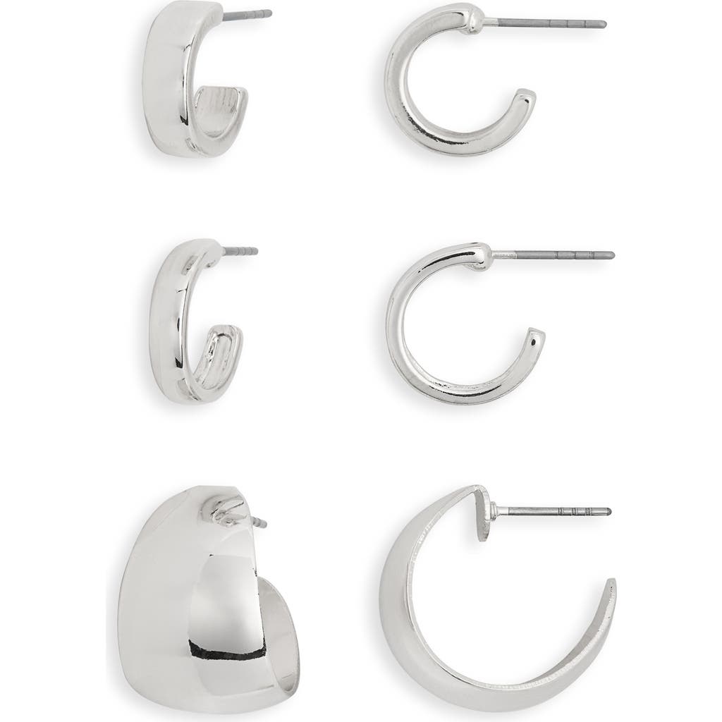 Nordstrom Rack Set Of 3 Assorted Huggie Hoop Earrings In Silver