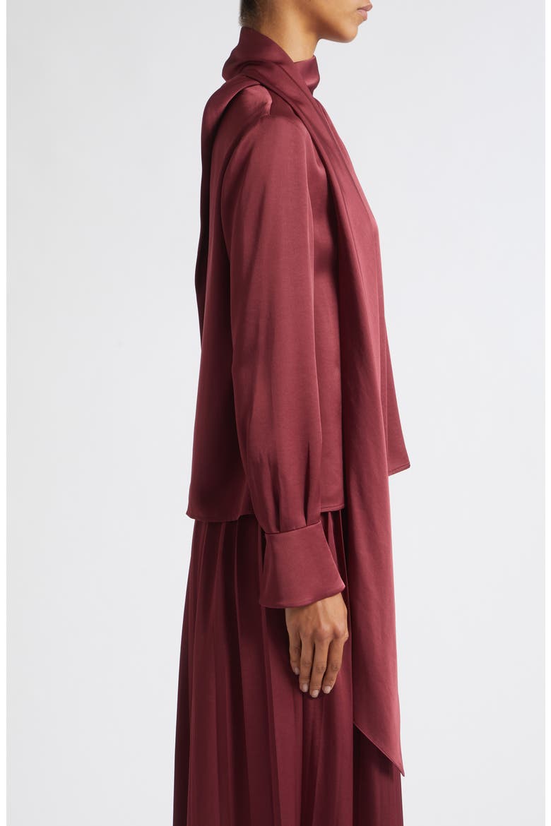 Veronica Tie Neck Long Sleeve Satin Top, Alternate, color, WINE