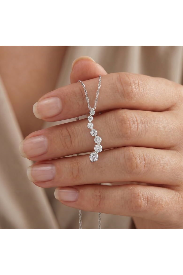 1/2Ct Diamond Journey Pendant 18" Women's Necklace Lab Grown 3/4" Tall, Alternate, color, Silver