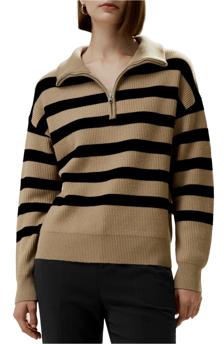 Lilysilk Collared Quarter-Zip Wool Sweater, Main, color, Brown