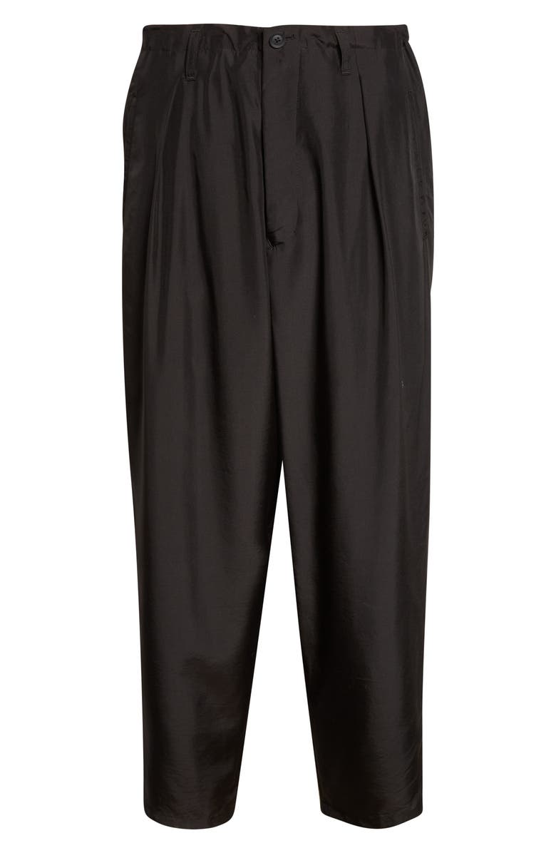 Yohji Yamamoto 1-Tuck Pleated Silk Pants, Alternate, color, Black