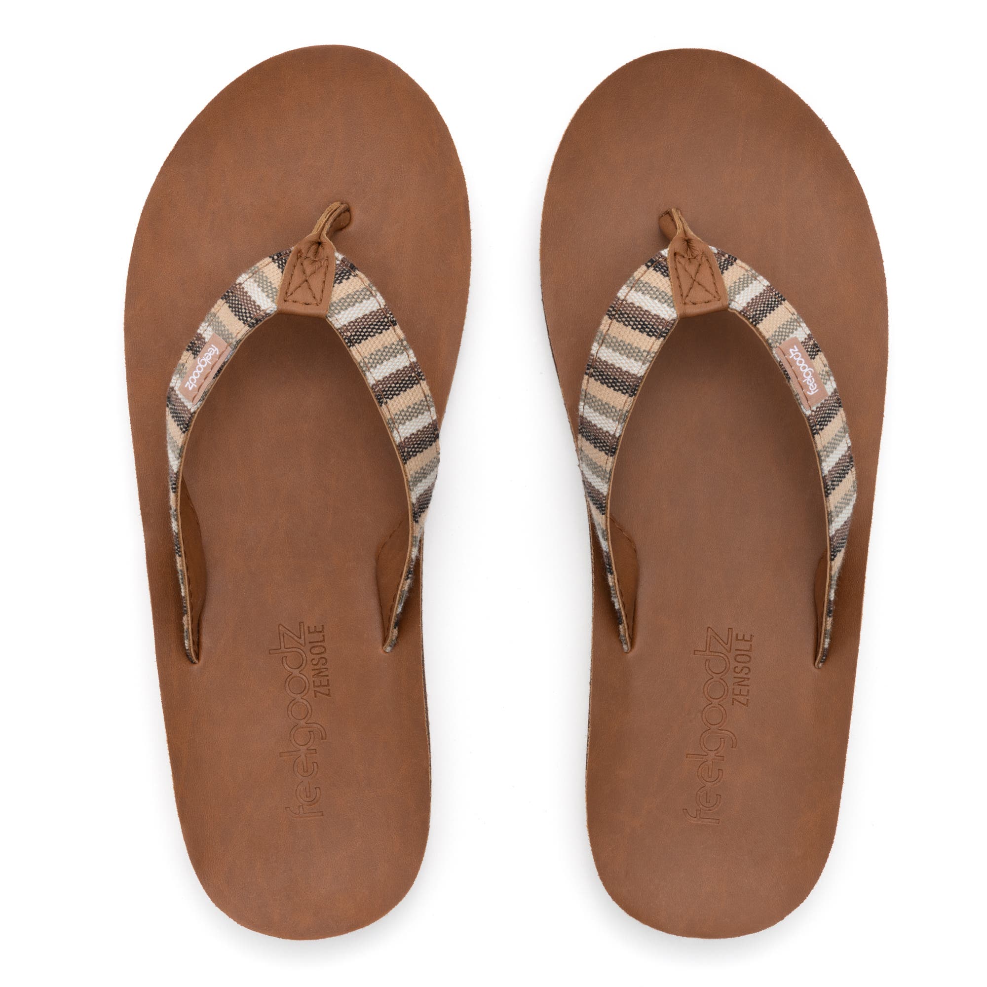 Feelgoodz Womens Zensole Slim Kinderz Woven Strap Faux Leather Flip Flop Thong Sandals, Alternate, color, Dune