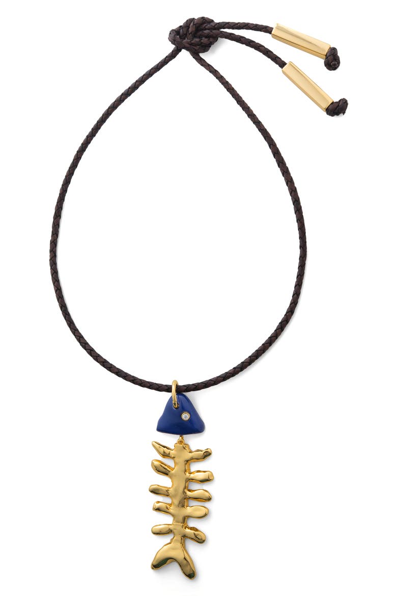 Bone Pendant Leather Necklace, Main, color, GOLD PLATED
