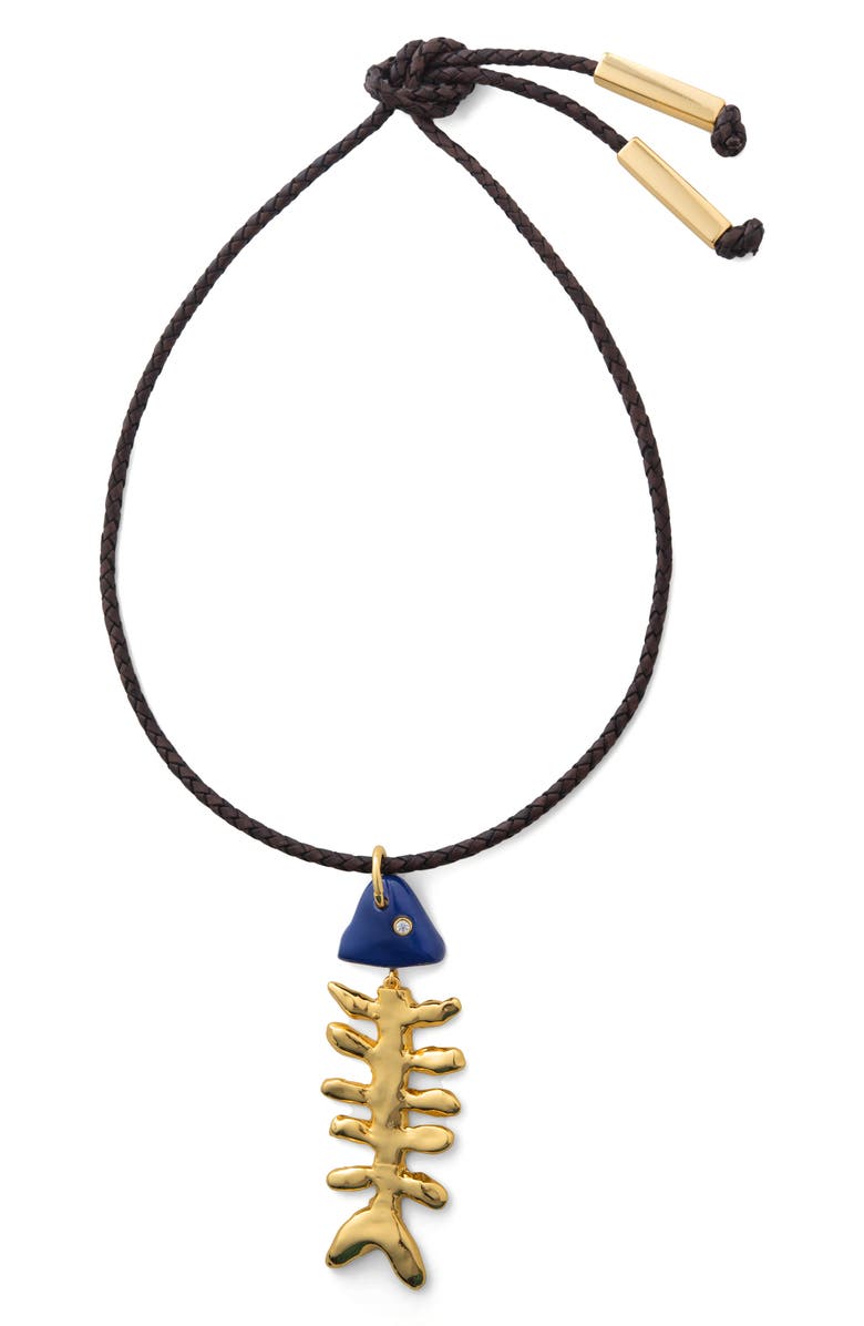 Éliou Bone Pendant Leather Necklace, Main, color, Gold Plated