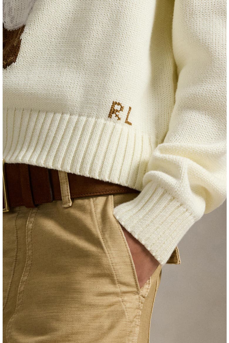 Traveler Bear Jacquard Cotton Crewneck Sweater, Alternate, color, PARCHMENT CREAM