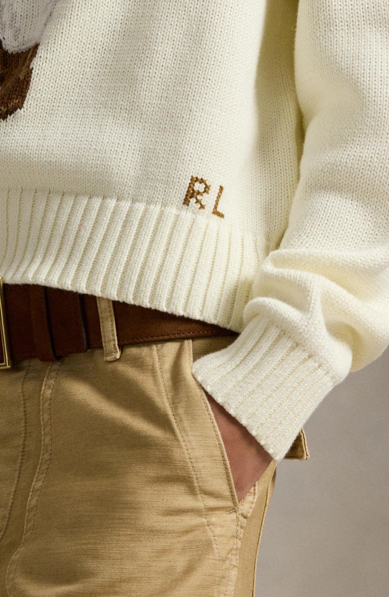 Polo Ralph Lauren Traveler Bear Jacquard Cotton Crewneck Sweater, Alternate, color, 