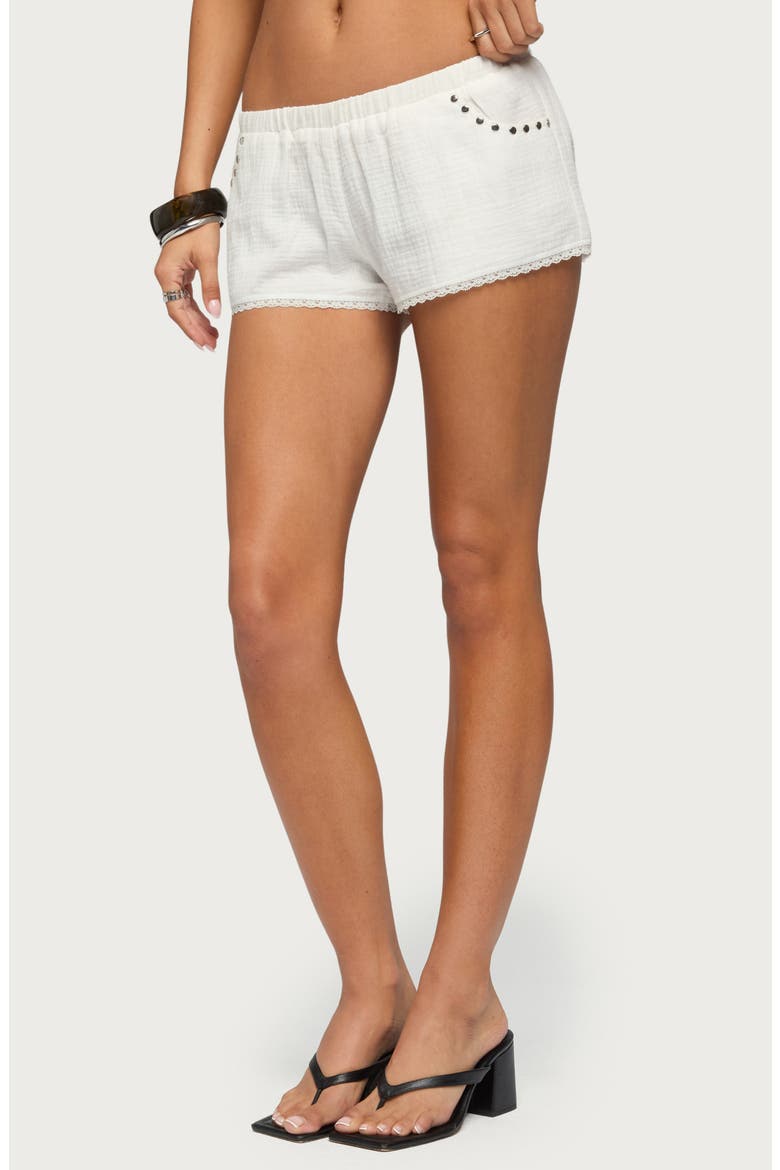 Kaydee Studded Cotton Shorts, Alternate, color, WHITE