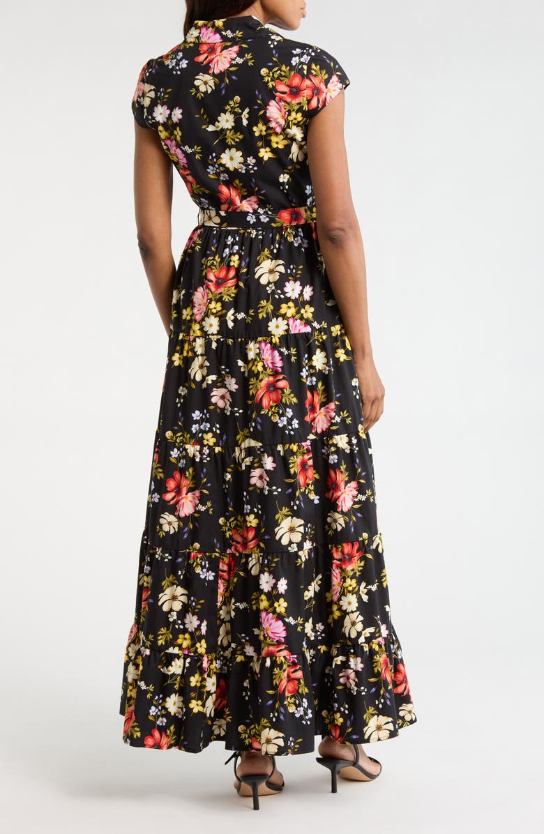 Avec Les Filles Floral Cap Sleeve Cotton Shirtdress, Alternate, color, Black Flower Press