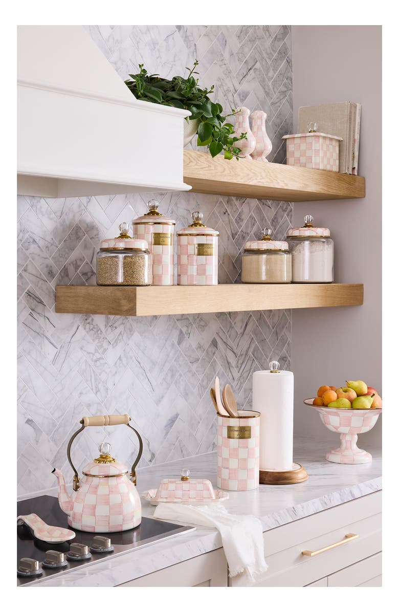 MACKENZIE CHILDS Rosy Check Enameled Steel 2-Quart Tea Kettle, Alternate, color, Pink/ White