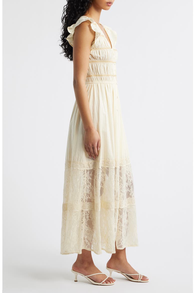 Lace Embroidered Ruffle Sleeve Midi Dress, Alternate, color, CREAM