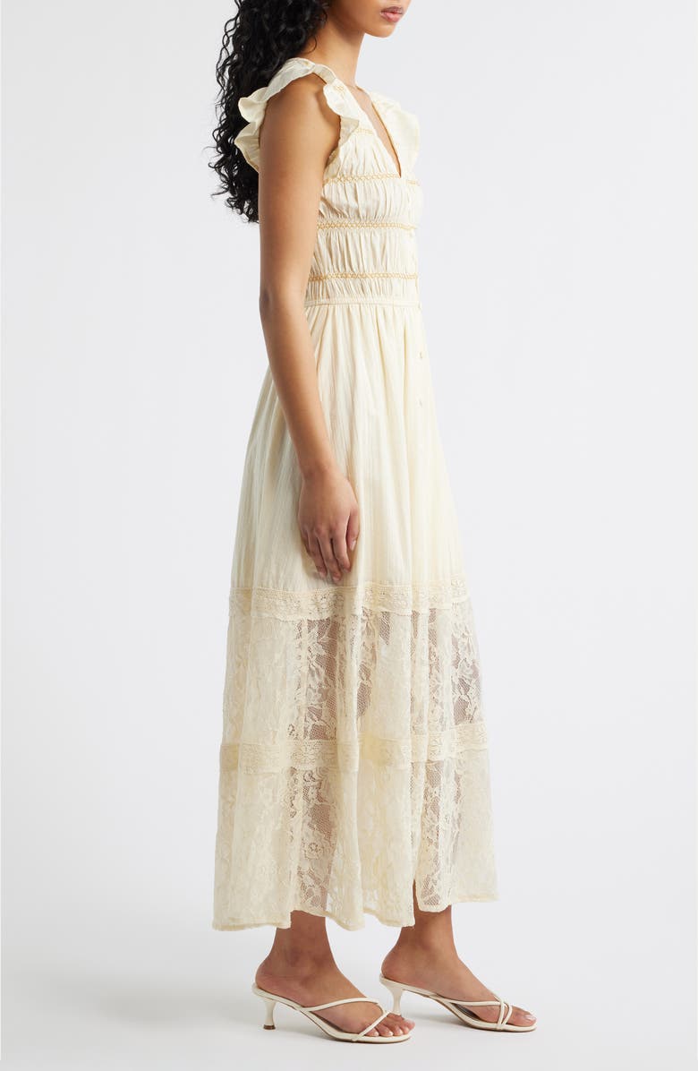 MOON RIVER Lace Embroidered Ruffle Sleeve Midi Dress, Alternate, color, Cream