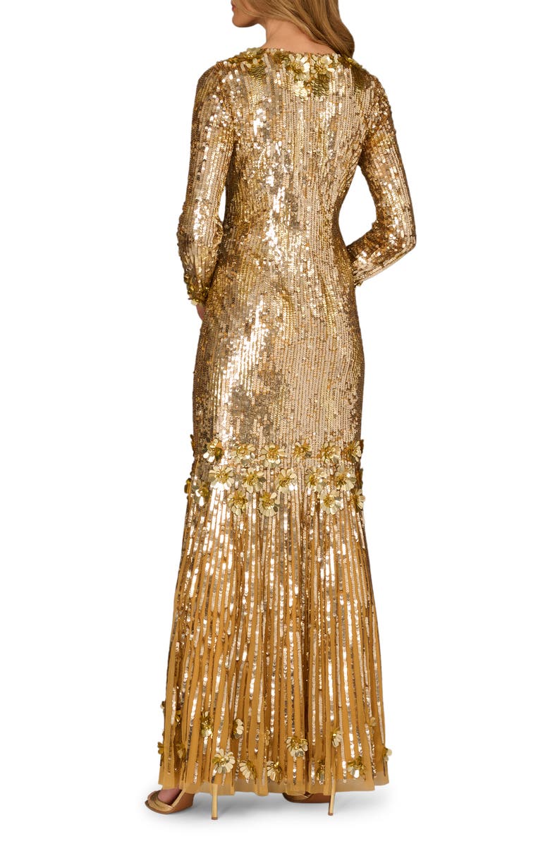 Aidan Mattox Embellished Long Sleeve Mermaid Gown, Alternate, color, Gold