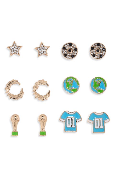 6-Pack Soccer Stud Earrings
