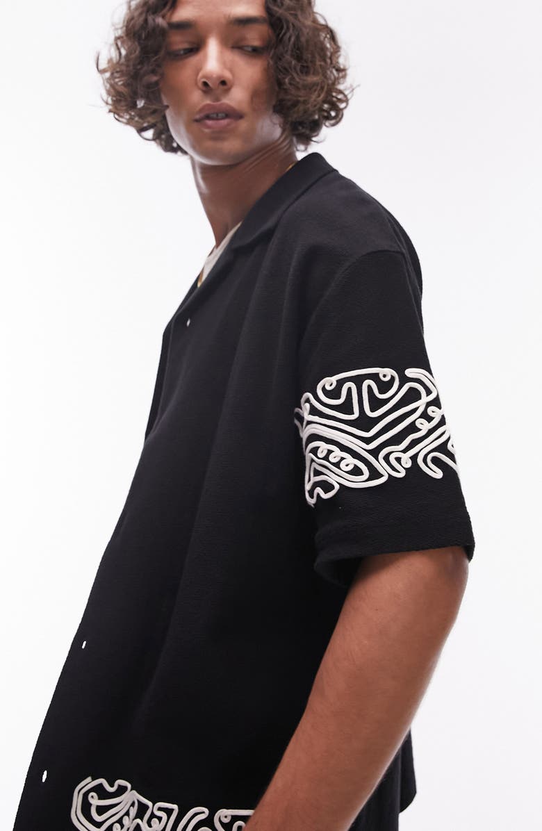 Topman Soutache Border Knit Camp Shirt, Alternate, color, 