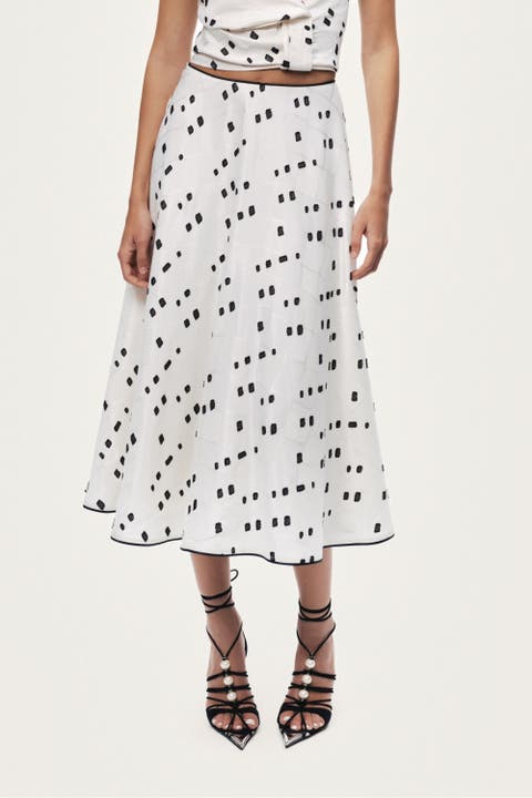 Women's High-Rise Midi Skirt with Print Details