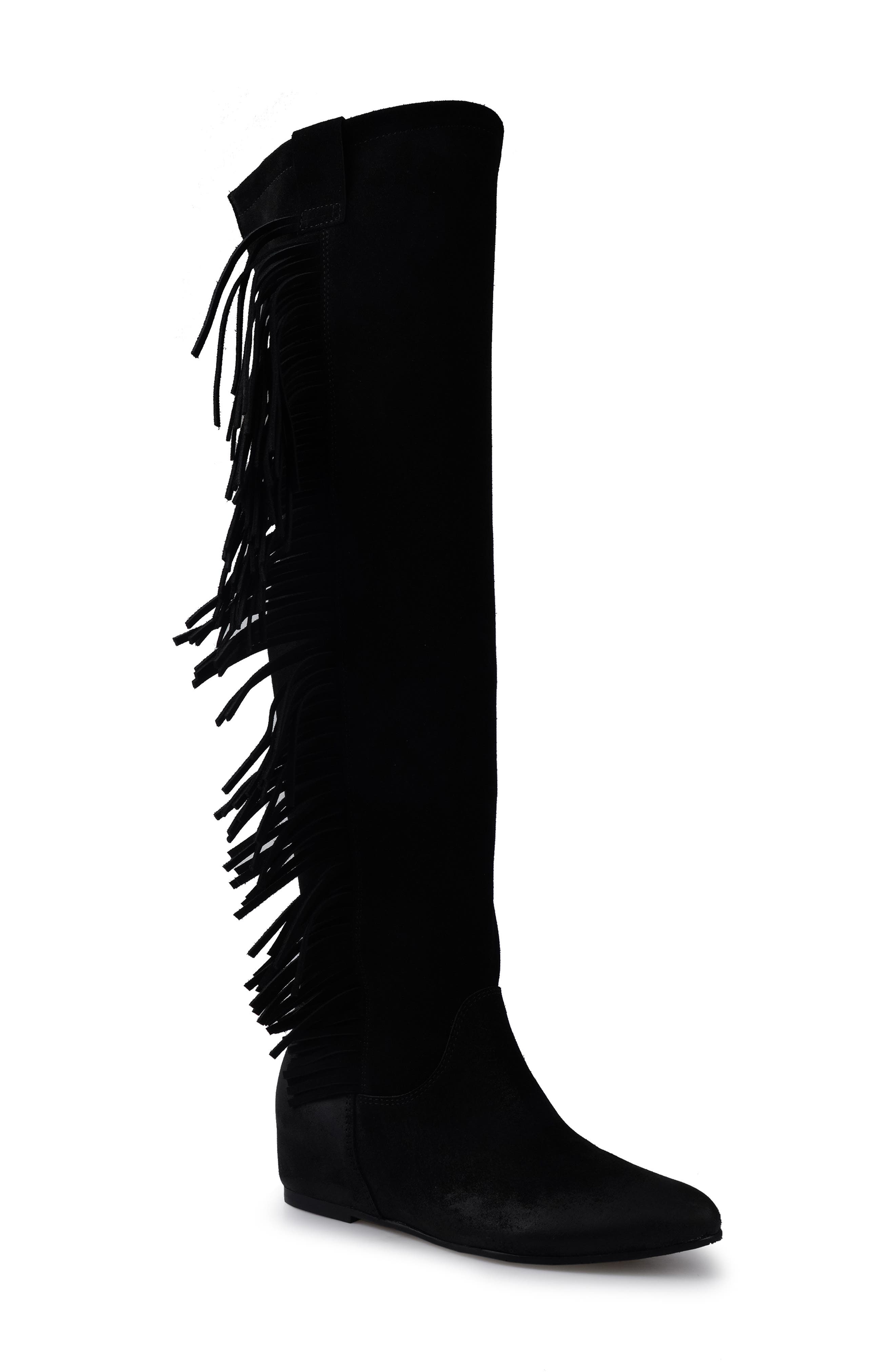 ZIGI Brooklynne Knee High Wedge Boot in Black Suede 