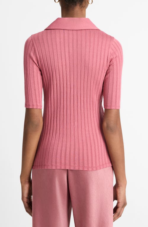 Vince Womens Peony Wood Ribbed V-neck Cotton Polo Shirt In Pink