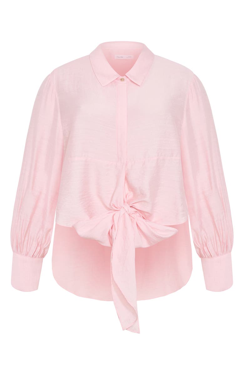 City Chic Rosabella Tie Hem Button-Up Shirt, Alternate, color, Heavenly Pink