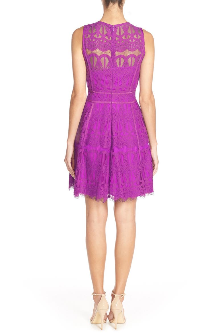 Illusion Yoke Lace Fit & Flare Dress, Alternate, color, PURPLE