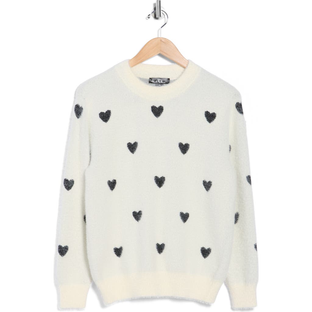 Nicole Miller Fluffy Heart Pullover Sweater In Multi