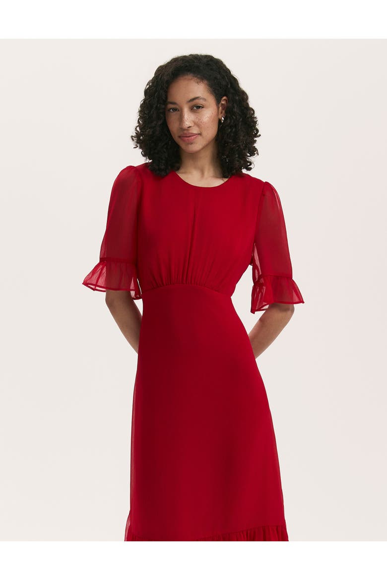 Jennifer Short Sleeve Chiffon Midi Dress, Alternate, color, Red