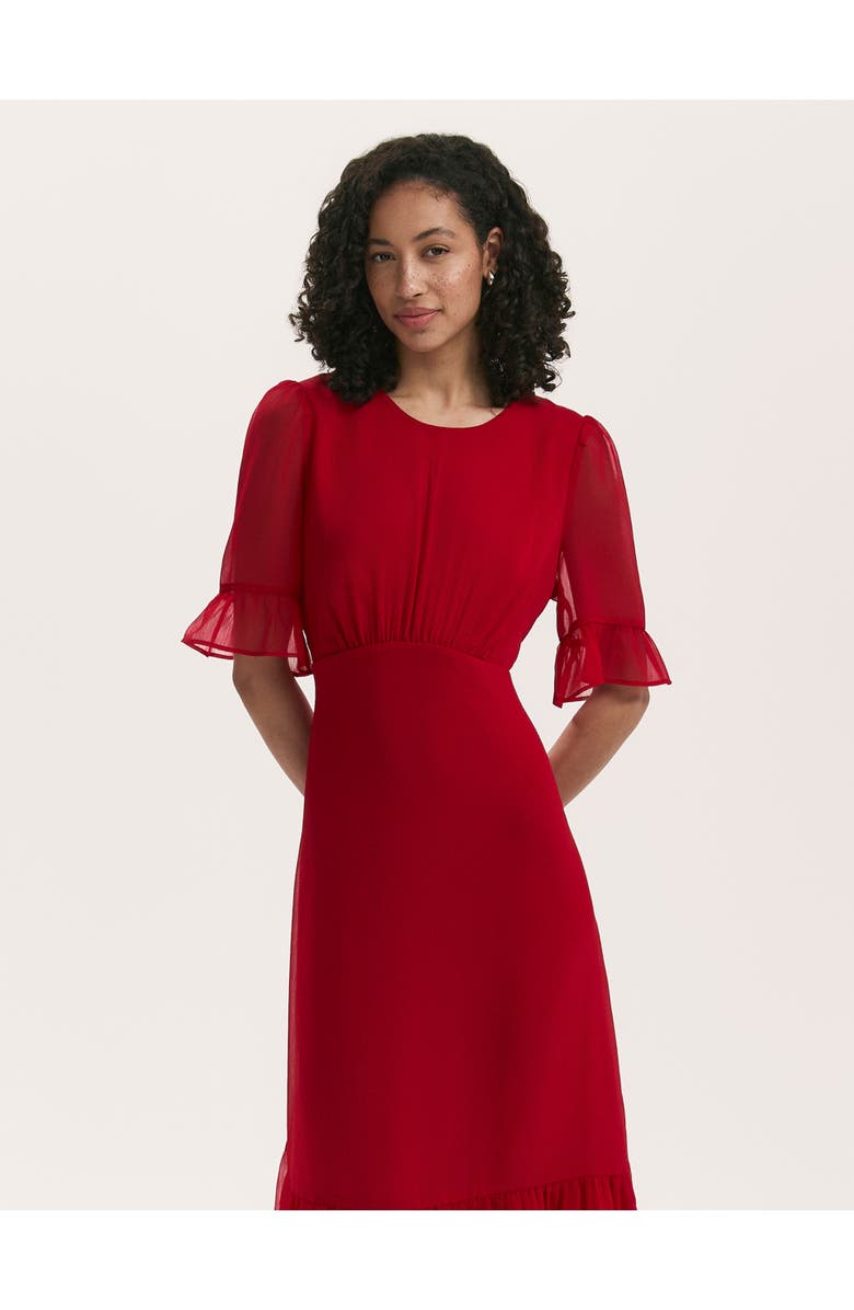 Finery London Jennifer Short Sleeve Chiffon Midi Dress, Alternate, color, Red