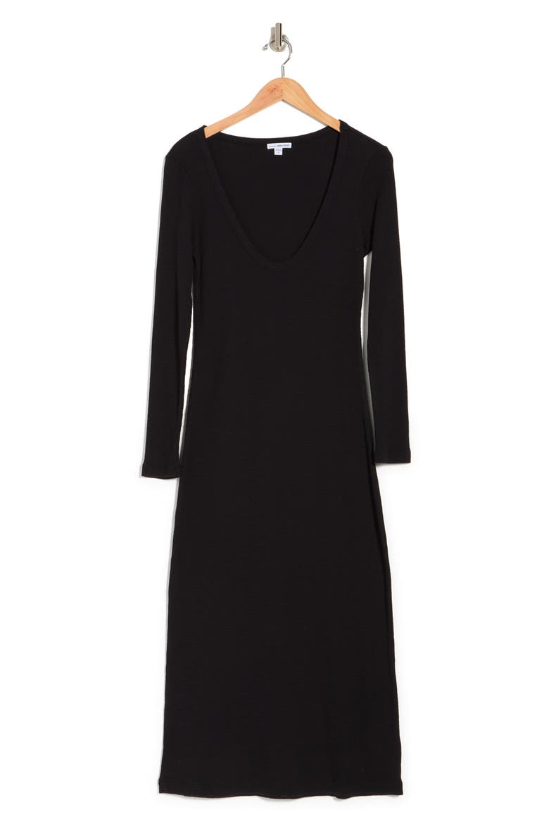 V-Neck Thermal Knit Dress, Alternate, color, BLACK