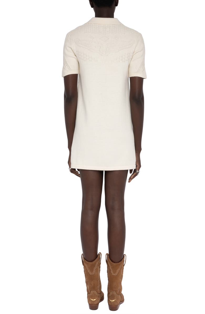 Zadig & Voltaire Lulu Cotton & Wool Jacquard Polo Sweater Dress, Alternate, color, Vanille