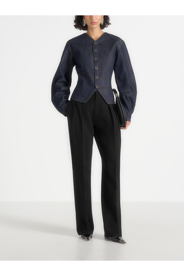 Aya Denim Hourglass Jacket, Alternate, color, Indigo