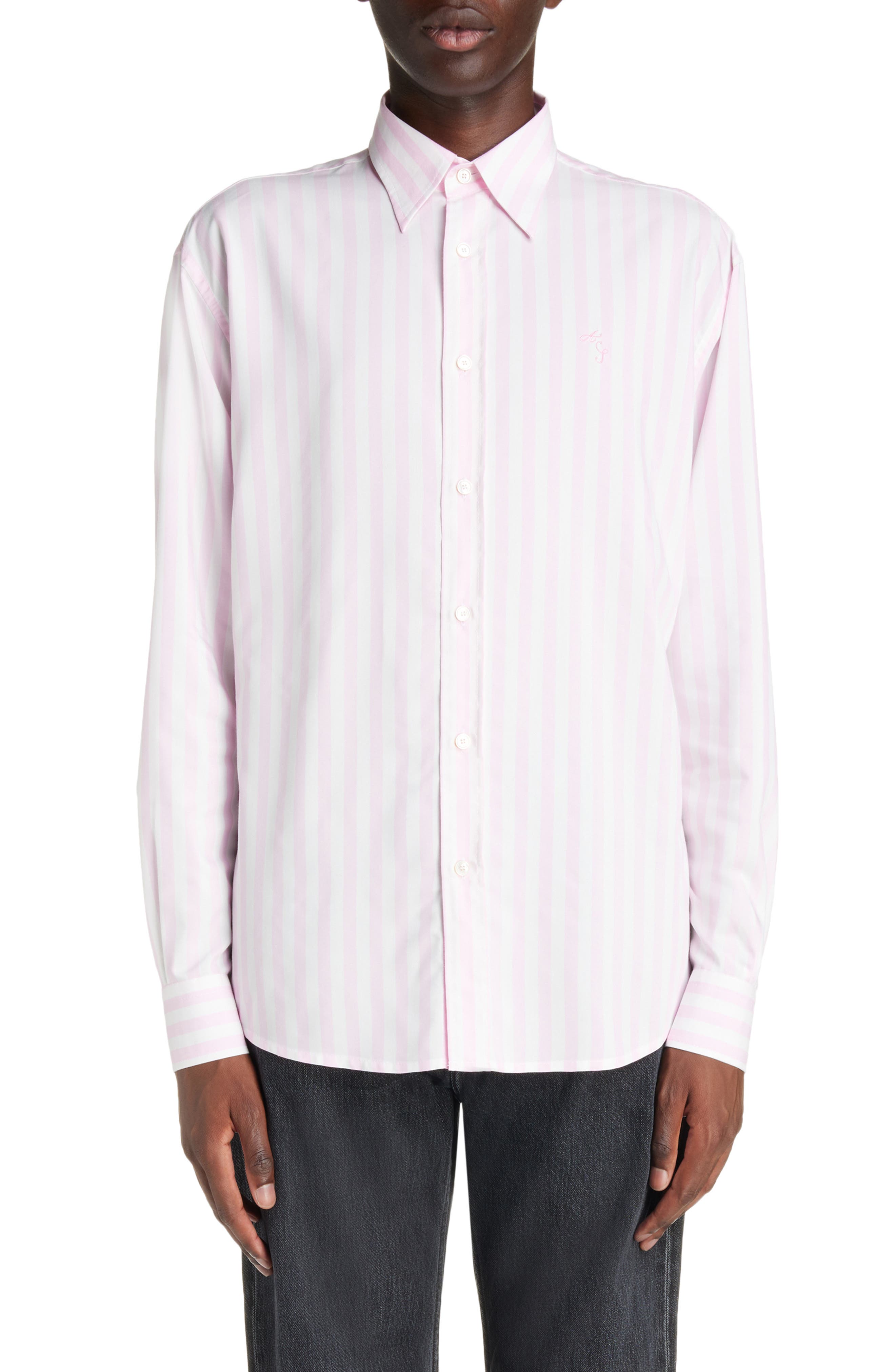 Acne Studios Embroidered Logo Stripe Button-Up Shirt