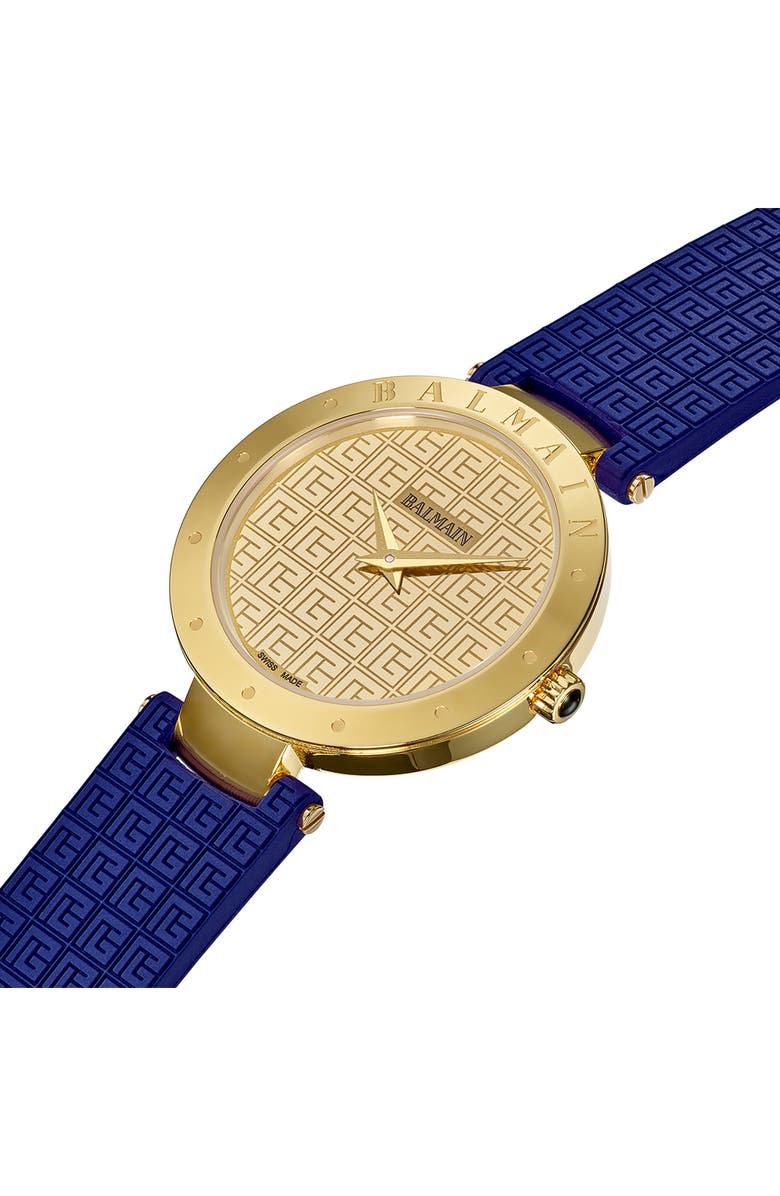 Balmain Bijou Rubber Strap Watch, 33mm, Alternate, color, Yellow Gold