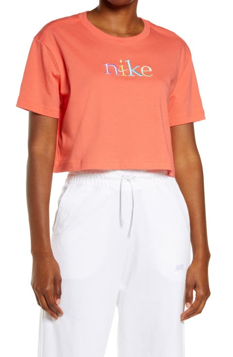 Sportswear Short Sleeve Embroidered Crop Cotton T-Shirt