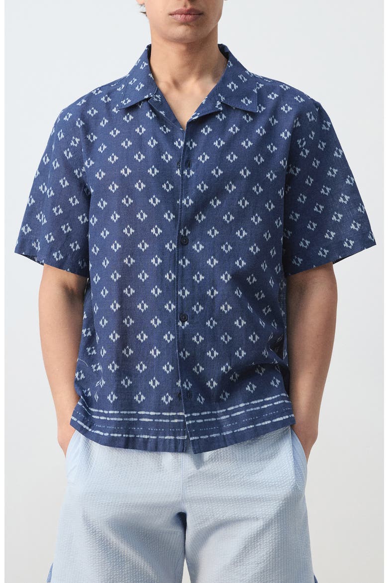 Ikat Cotton Camp Shirt, Main, color, INDIGO BLUE