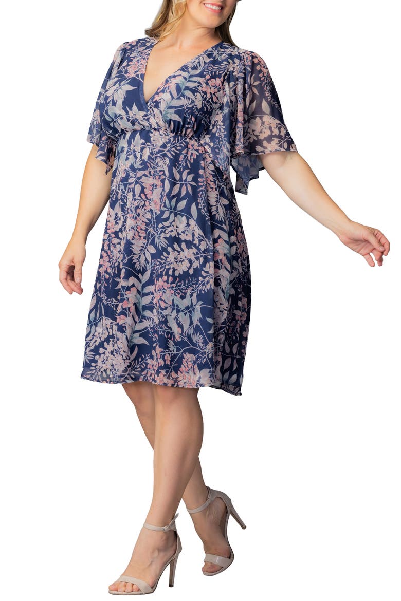 Florence Flutter Sleeve Dress, Alternate, color, NAVY WISTERIA BLOOMS