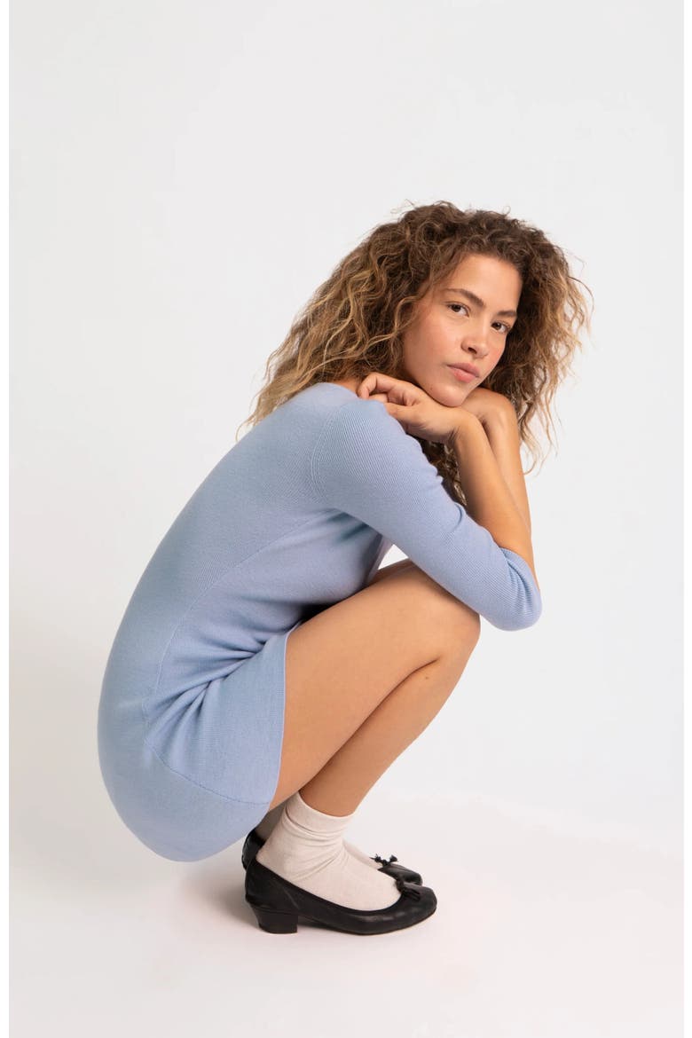Knit 3/4 Sleeve Boat Neck Dress, Alternate, color, Light Blue