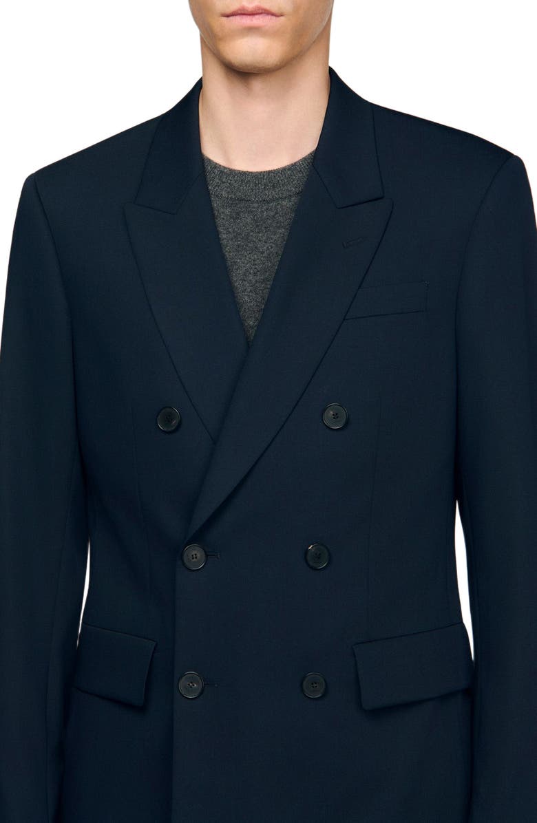 SANDRO Double-breasted suit jacket, Alternate, color, Navy Blue