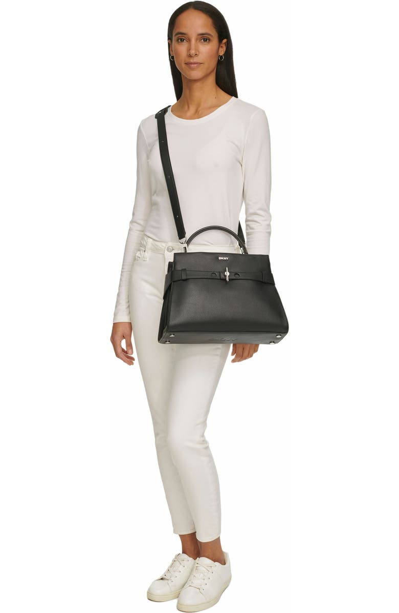 DKNY Bleeker Large Satchel, Alternate, color, Black/Silver