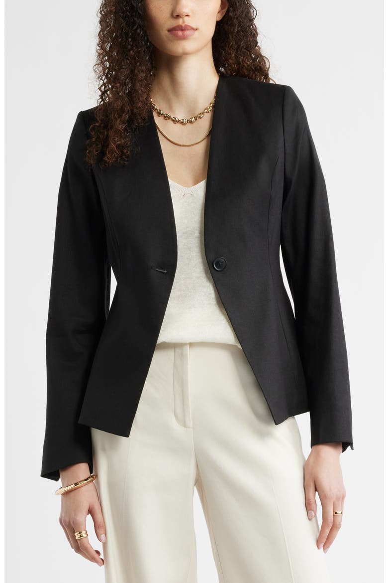 Linen Blend One-Button Blazer, Main, color, BLACK