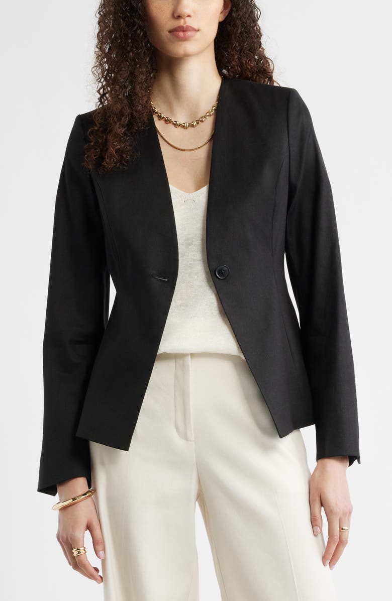 Nordstrom Linen Blend One-Button Blazer, Main, color, Black