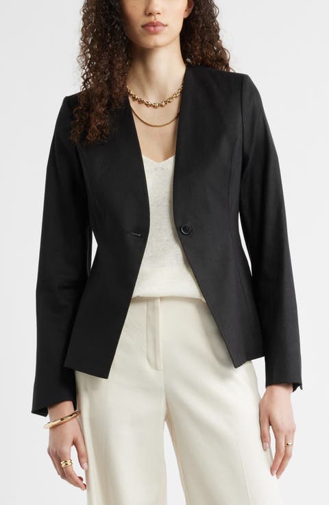 Linen Blend One-Button Blazer