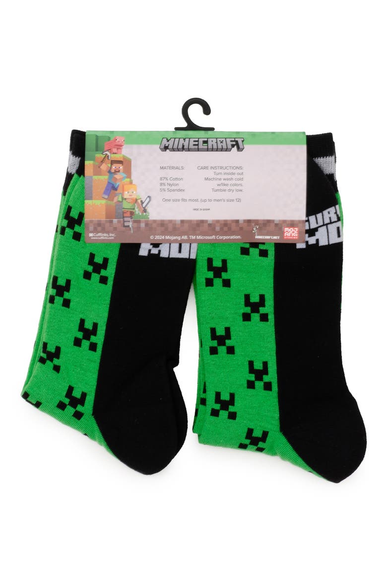 Minecraft Creeper Adult & Kids' Crew Socks Set, Alternate, color, GREEN
