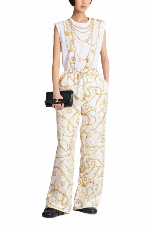Balmain Silk Print Trousers In White