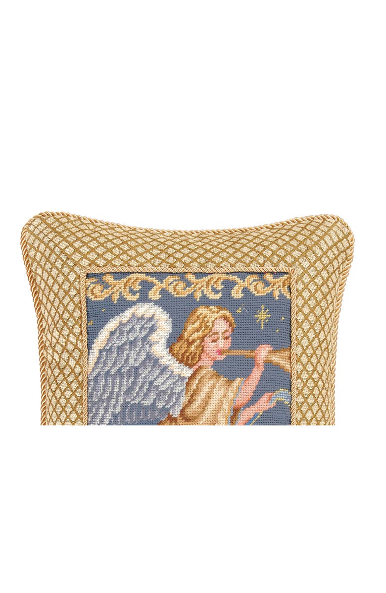 C&F Home Christmas Angel Wings w/ Trumpet Horn Mini Cotton Blend Gold Accent Pillow 14" x 18", Alternate, color, Blue