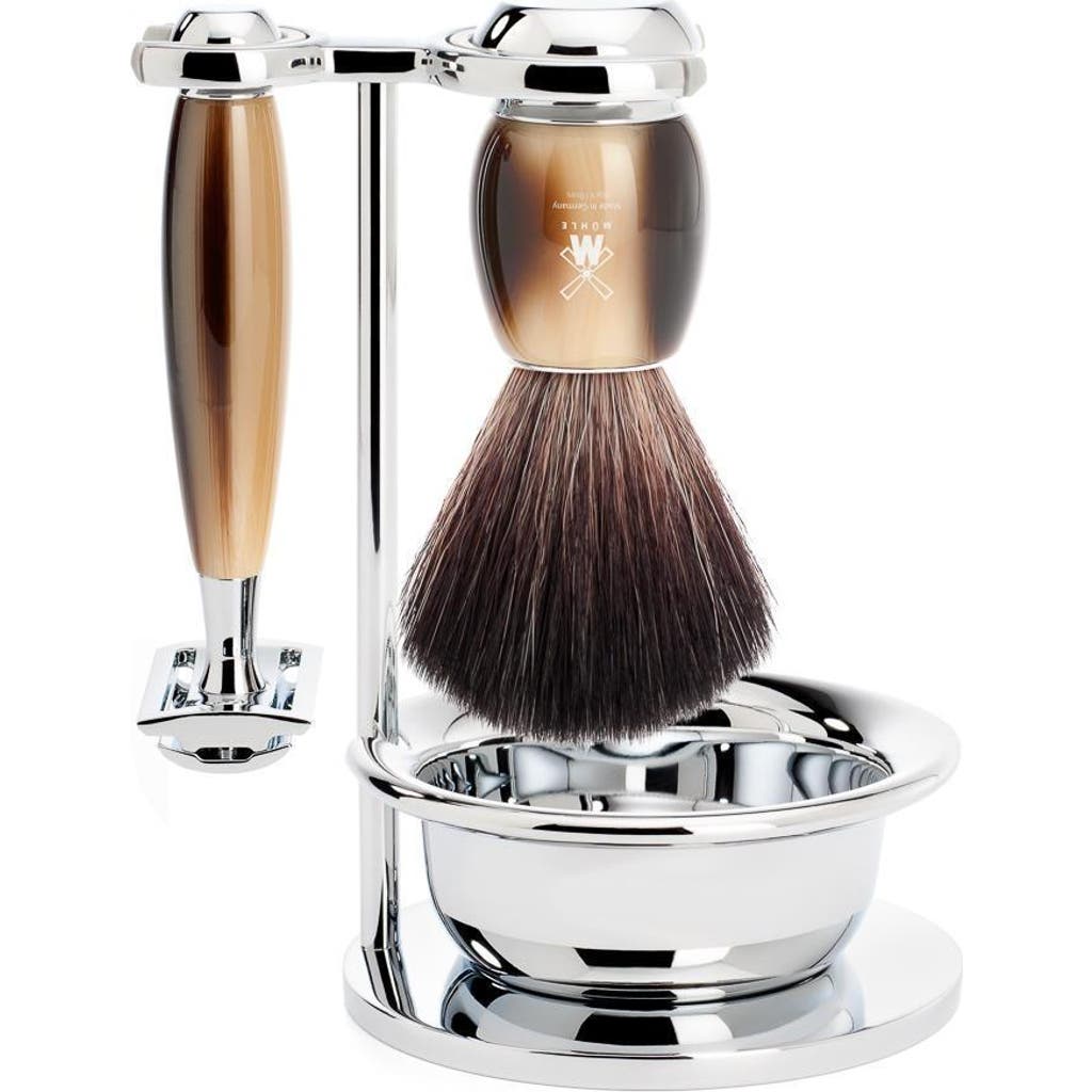 Mühle Vivo Brown Horn 4-piece Black Fiber & Safety Razor Shaving Set In Brown