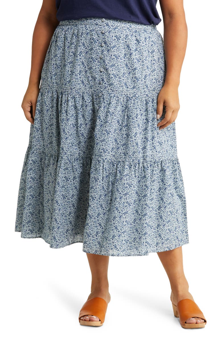 Madewell Florentine Floral Button Front Tiered Maxi Skirt, Main, color, 