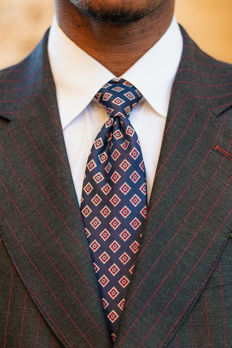 Lambrusco - Extra Long Silk Jacquard Tie for Men, Alternate, color, Navy