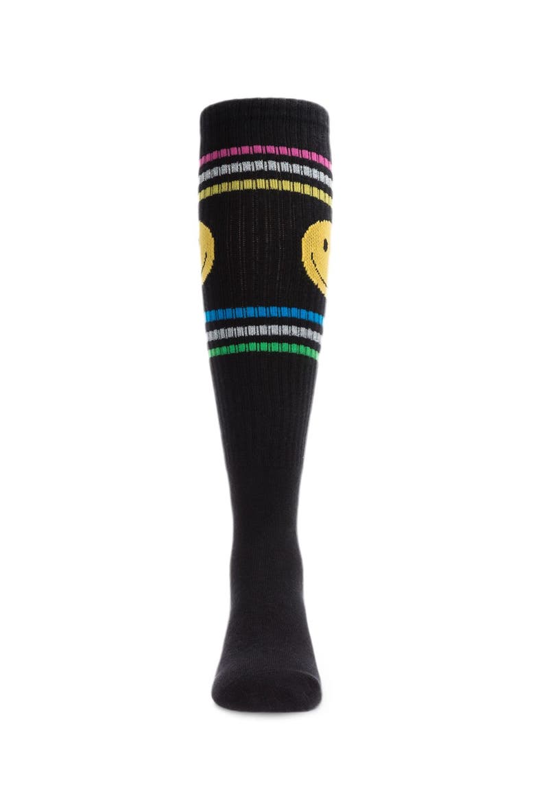 Multi Stripe Smiley Knee High Sock, Alternate, color, Black