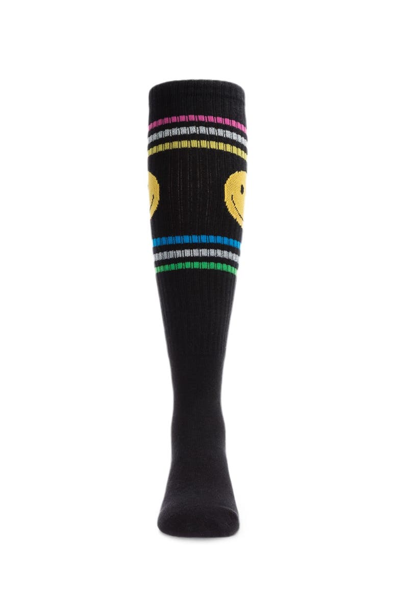 MeMoi Multi Stripe Smiley Knee High Sock, Alternate, color, Black